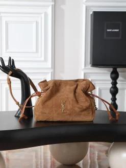 SAINT LAURENT Totes Bags Suede (Brown-Gold) 26X18X11CM E30202608080883