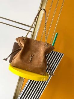 SAINT LAURENT Totes Bags Suede (Brown-Gold) 27X29X11CM F40202608080429