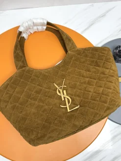 SAINT LAURENT Totes Bags Suede (Brown-Gold) 31X28X15CM F50202608082151
