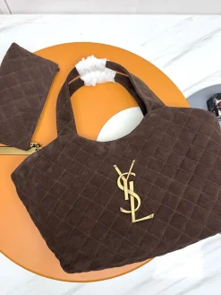 SAINT LAURENT Totes Bags Suede Leather (Brown-Gold) 31X28X15CM F50202608082150
