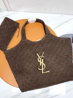 SAINT LAURENT Totes Bags Suede Leather (Brown-Gold) 38X58X43CM F90202608082156