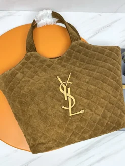 SAINT LAURENT Totes Bags Suede Leather (Brown-Gold) 58X43X8CM G10202608082227