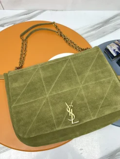 SAINT LAURENT Totes Bags Suede Leather (Green-Gold) 43X29X9CM G20202608082407