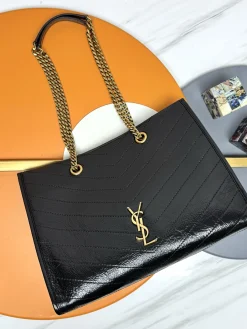 SAINT LAURENT Totes Bags Vintage Calfskin Leather (Black-Gold) 33X27X14CM D90202608082435