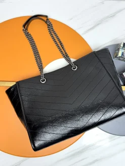 Alternative view of SAINT LAURENT Totes Bags Vintage Calfskin Leather (Black-Silver) 33X27X14CM D90202608082434