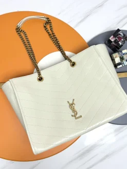SAINT LAURENT Totes Bags Vintage Calfskin Leather (Cream-Gold) 33X27X14CM D90202608082432