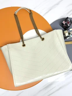 Alternative view of SAINT LAURENT Totes Bags Vintage Calfskin Leather (Cream-Gold) 33X27X14CM D90202608082432