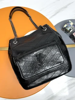 SAINT LAURENT Totes Bags Waxed Calf Leather (Black) 25X30X8-12CM E30202608082273