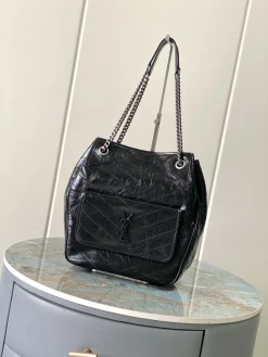 SAINT LAURENT Totes Bags Waxed Calf Leather (Black) 25X30X8-12CM F00202608082163