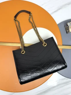 Alternative view of SAINT LAURENT Totes Bags Waxed Calfskin Leather (Black-Gold) 25X19X10CM D50202608082431