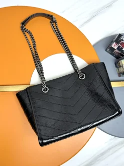 Alternative view of SAINT LAURENT Totes Bags Waxed Calfskin Leather (Black-Silver) 25X19X10CM D50202608082430