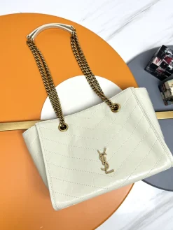 SAINT LAURENT Totes Bags Waxed Calfskin Leather (Cream-Gold) 25X19X10CM D50202608082428