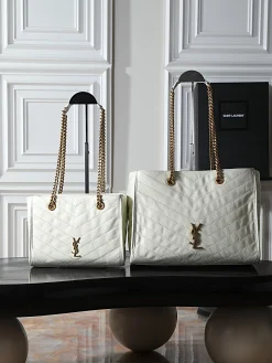 SAINT LAURENT Totes Bags Waxed Calfskin (White-Gold) 25X19X10CM D90202608080794