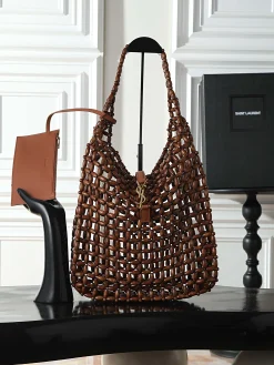SAINT LAURENT Totes Bags Woven Wood (Brown-Gold) 30X35X10CM E50202608080734