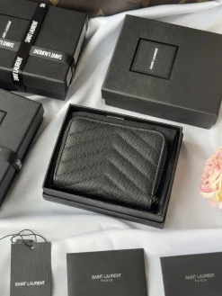 Alternative view of SAINT LAURENT Wallet Bags Calf Leather (Black-Silver) 12X10X3CM B00202608081331
