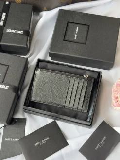 Alternative view of SAINT LAURENT Wallet Bags Calf Leather (Black-Silver) 13X8X2CM A60202608081267