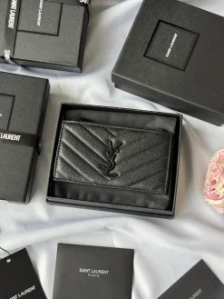 SAINT LAURENT Wallet Bags Calfskin Leather (Black) 13X8X2CM A00202608081264