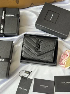 SAINT LAURENT Wallet Bags Calfskin Leather (Black) 13X9X3CM A60202608081346