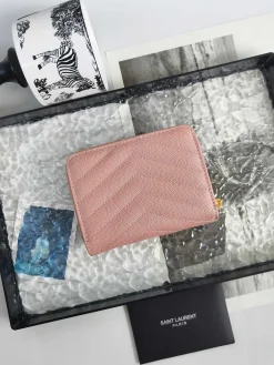Alternative view of SAINT LAURENT Wallet Bags Calfskin Leather (Pink-Gold) 12X10X3CM B00202608081628