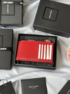 Alternative view of SAINT LAURENT Wallet Bags Calfskin Leather (Red-Gold) 13X8X2CM A00202608081262