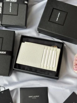 Alternative view of SAINT LAURENT Wallet Bags Calfskin Leather (White-Gold) 13X8X2CM A00202608081261