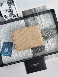 Alternative view of SAINT LAURENT Wallet Bags Caviar Leather (Beige-Gold) 12X10X3CM B00202608081629