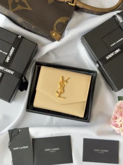 SAINT LAURENT Wallet Bags Caviar Leather (Beige-Gold) 12X10X3CM B10202608081334