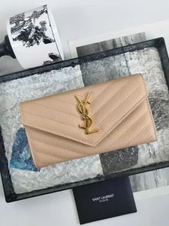 SAINT LAURENT Wallet Bags Caviar Leather (Beige-Gold) 19X11CM B20202608081612