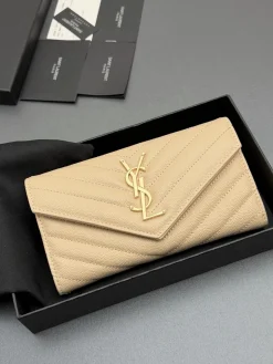 SAINT LAURENT Wallet Bags Caviar Leather (Beige-Gold) 19X11X3CM B20202608081243