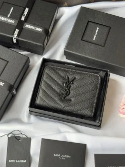 SAINT LAURENT Wallet Bags Caviar Leather (Black) 12X10X3CM B00202608081330