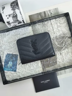SAINT LAURENT Wallet Bags Caviar Leather (Black) 12X10X3CM B00202608081625