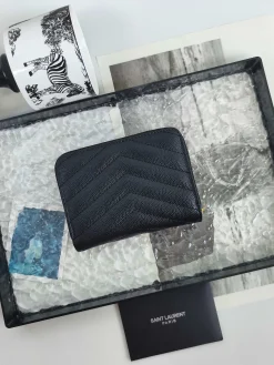 Alternative view of SAINT LAURENT Wallet Bags Caviar Leather (Black-Gold) 12X10X3CM B00202608081623