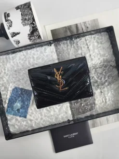 SAINT LAURENT Wallet Bags Caviar Leather (Black-Gold) 13X9X3CM A60202608081636
