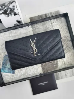 SAINT LAURENT Wallet Bags Caviar Leather (Black-Silver) 19X11CM B20202608081610
