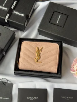 SAINT LAURENT Wallet Bags Caviar Leather (Pink-Gold) 12X10X3CM B00202608081327