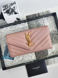 SAINT LAURENT Wallet Bags Caviar Leather (Pink-Gold) 19X11CM B20202608081615