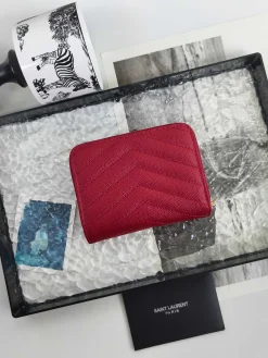 Alternative view of SAINT LAURENT Wallet Bags Caviar Leather (Red-Gold) 12X10X3CM B00202608081626