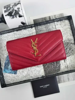SAINT LAURENT Wallet Bags Caviar Leather (Red-Gold) 19X11CM B20202608081613