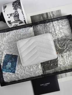 Alternative view of SAINT LAURENT Wallet Bags Caviar Leather (White-Gold) 12X10X3CM B00202608081627