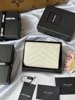 Alternative view of SAINT LAURENT Wallet Bags Caviar Leather (White-Gold) 13X9X3CM A60202608081349