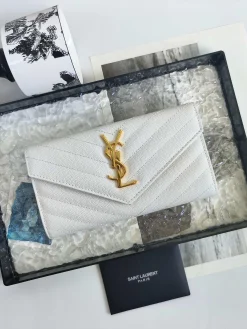 SAINT LAURENT Wallet Bags Caviar Leather (White-Gold) 19X11CM B20202608081614