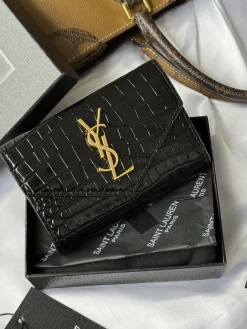 Alternative view of SAINT LAURENT Wallet Bags Crocodile Leather (Black-Gold) 13X9X3CM A80202608081343
