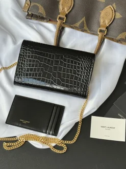 Alternative view of SAINT LAURENT Wallet Bags Crocodile Leather (Black-Gold) 19X12X4CM B70202608081276