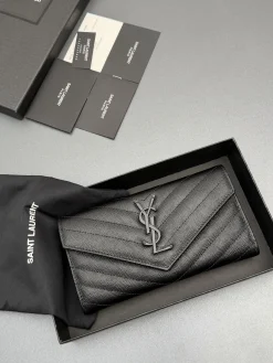 SAINT LAURENT Wallet Bags Grained Leather (Black) 19X11X3 CM B20202608081247