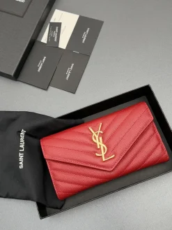 SAINT LAURENT Wallet Bags Grained Leather (Red-Gold) 19X11X3CM B20202608081246