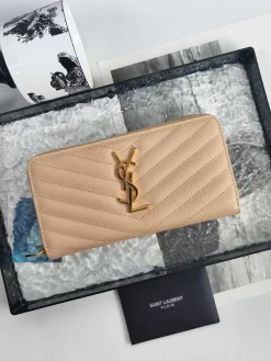 SAINT LAURENT Wallet Bags Leather (Beige-Gold) 19X9CM B10202608081622