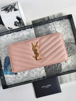 SAINT LAURENT Wallet Bags Leather (Pink-Gold) 19X9CM B10202608081619