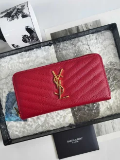 SAINT LAURENT Wallet Bags Leather (Red-Gold) 19X9CM B10202608081620