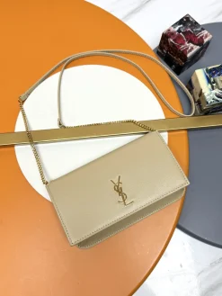 SAINT LAURENT Wallet Bags Monogram Canvas (Beige-Gold) 18X11X2CM C30202608082224