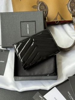 Alternative view of SAINT LAURENT Wallet Bags Patent Leather (Black-Gold) 13X9X3CM A80202608081351